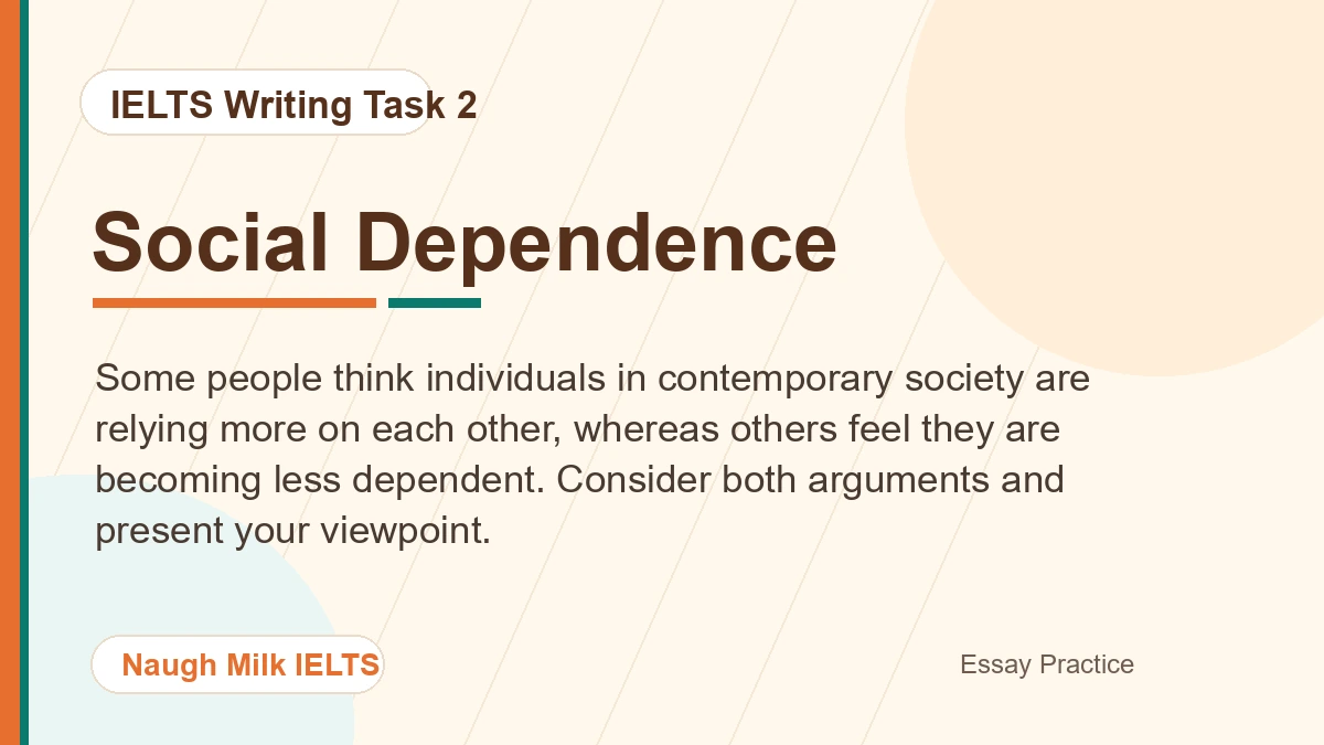 Task 2: Some people think individuals in contemporary society are relying more on each other, whereas others feel they are becoming less dependent. Consider both arguments and present your viewpoint.