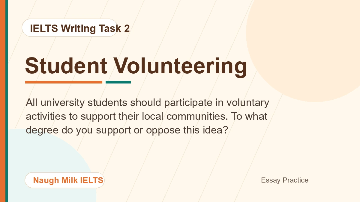 Task 2: All university students should participate in voluntary activities to support their local communities. To what degree do you support or oppose this idea?
