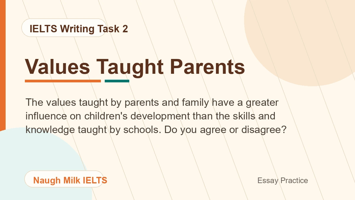 Task 2: The values taught by parents and family have a greater influence on children's development than the skills and knowledge taught by schools. Do you agree or disagree?