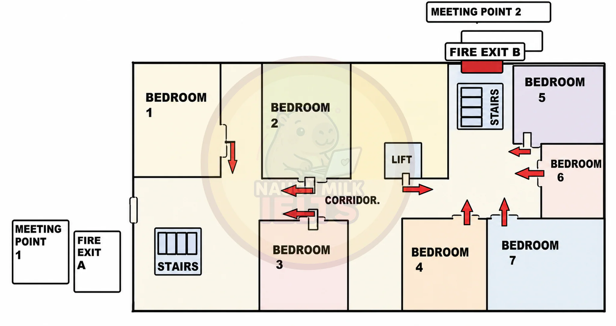 Task 1: The diagram below shows the layout of part of a building, indicating the position of fire exits.