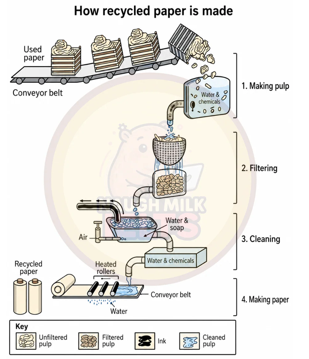 Task 1: The diagram below illustrates how recycled paper is made.